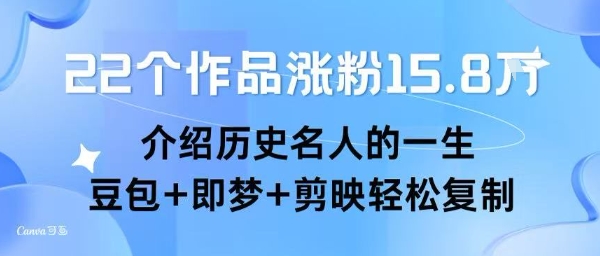22个作品涨粉15.8W ，介绍历史名人的一生 ， 豆包+即梦+剪映轻松复制 - 宏盛创业网-宏盛创业网