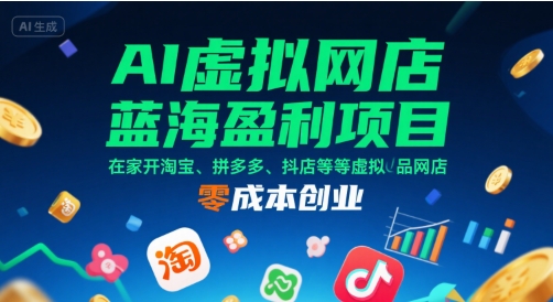 AI虚拟网店蓝海盈利项目，在家开淘宝、拼多多、抖店等虚拟品网店，零成本创业 - 宏盛创业网-宏盛创业网
