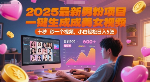 2025最新男粉项目，一键生成美女视频，日引600+色粉 十秒一个视频，小白轻松日入5张【揭秘】 - 宏盛创业网-宏盛创业网
