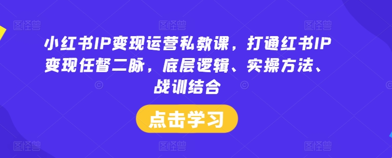 小红书IP变现运营私教课，打通红书IP变现任督二脉，底层逻辑、实操方法、战训结合 - 宏盛创业网-宏盛创业网