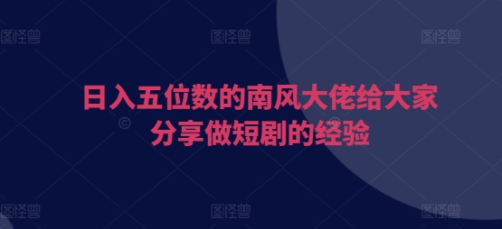 日入五位数的南风大佬给大家分享做短剧的经验 - 宏盛创业网-宏盛创业网