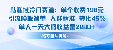 私域冷门赛道单个收费198米引流模板简单人群精准 45%的转化率单人一天大概收益多张 - 宏盛创业网-宏盛创业网