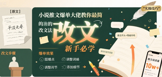 小说推文爆单大佬教你最简单的改文方法实操课，新手必学 - 宏盛创业网-宏盛创业网