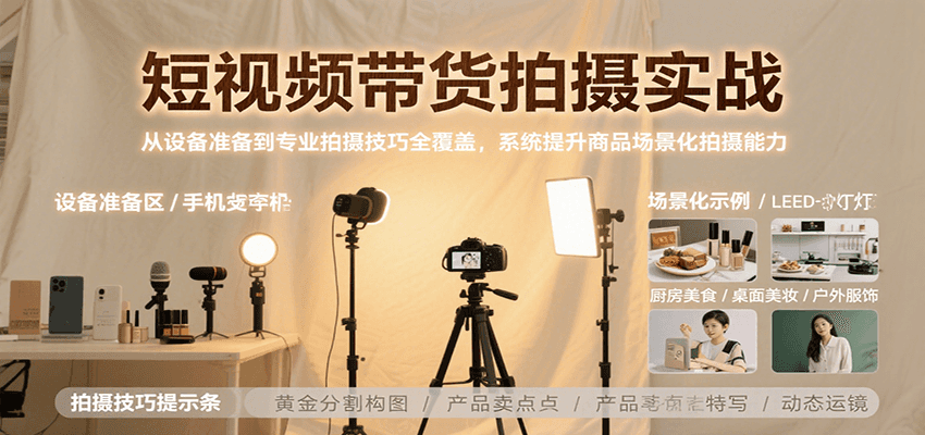 短视频带货拍摄实战，从设备准备到专业拍摄技巧全覆盖，系统提升商品场景化拍摄能力 - 宏盛创业网-宏盛创业网