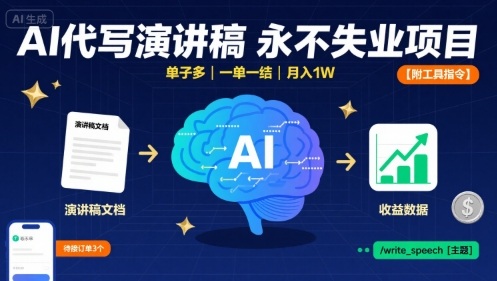 AI代写演讲稿，永不失业项目，单子多，一单一结，月入1W【附工具指令】 - 宏盛创业网-宏盛创业网