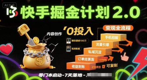 快手掘金计划2.0，快手电商变现全流程，简单可复制，0投入 - 宏盛创业网-宏盛创业网