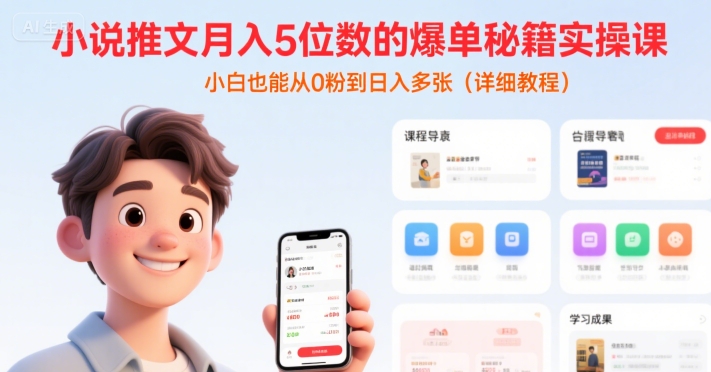 小说推文月入5位数的爆单秘籍实操课，，小白也能从0粉到日入多张(详细教程) - 宏盛创业网-宏盛创业网