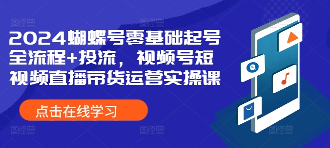 2024蝴蝶号零基础起号全流程+投流，视频号短视频直播带货运营实操课 - 宏盛创业网-宏盛创业网