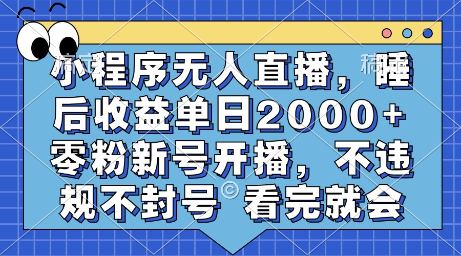 小程序无人直播，睡后收益单日2000+ 零粉新号开播，不违规不封号 看完就会 - 宏盛创业网-宏盛创业网