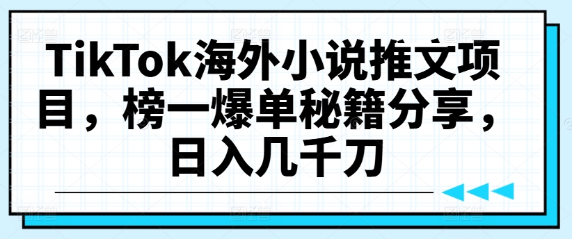 TikTok海外小说推文项目，榜一爆单秘籍分享，日入几千刀 - 宏盛创业网-宏盛创业网