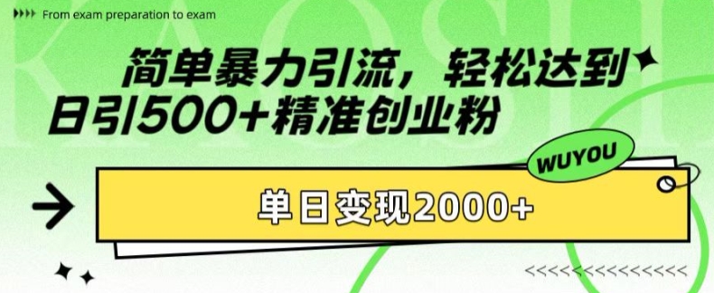 简单暴力引流，轻松达到日引500+精准创业粉，单日变现2k【揭秘】 - 宏盛创业网-宏盛创业网