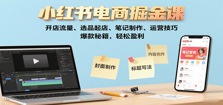 小红书电商掘金课：开店流量、选品起店、笔记制作、运营技巧，爆款秘籍，轻松盈利 - 宏盛创业网-宏盛创业网