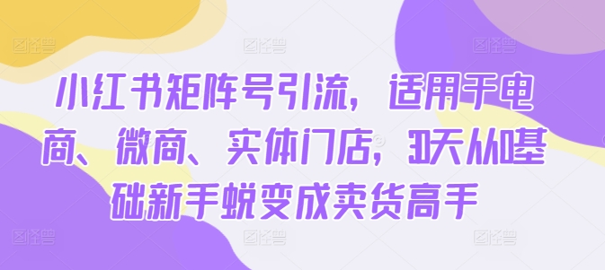 小红书矩阵号引流，适用于电商、微商、实体门店，30天从0基础新手蜕变成卖货高手 - 宏盛创业网-宏盛创业网