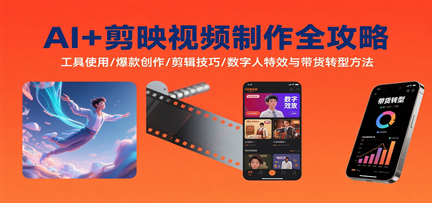 AI+剪映视频制作全攻略：工具使用/爆款创作/剪辑技巧/数字人特效与带货转型方法 - 宏盛创业网-宏盛创业网