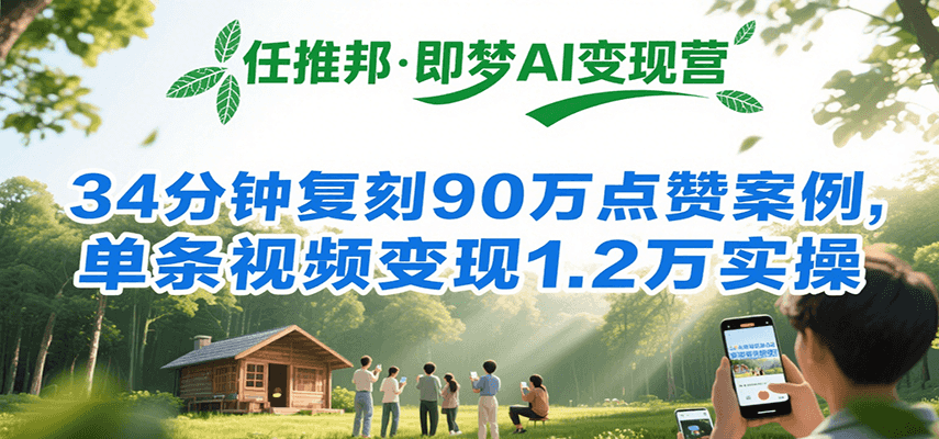 任推邦·即梦AI变现营，34分钟复刻90万点赞案例，单条视频变现1.2万实操 - 宏盛创业网-宏盛创业网