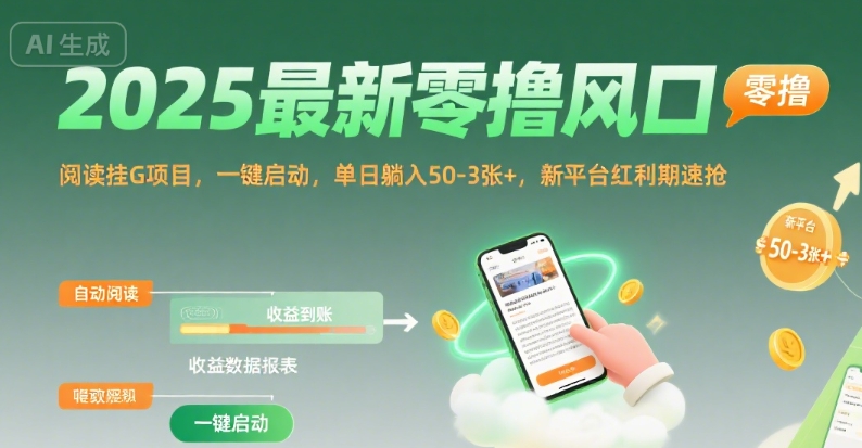 2025最新零撸风口，阅读挂G项目，一键启动，单日躺入 50-3张+，新平台红利期速抢【揭秘】 - 宏盛创业网-宏盛创业网