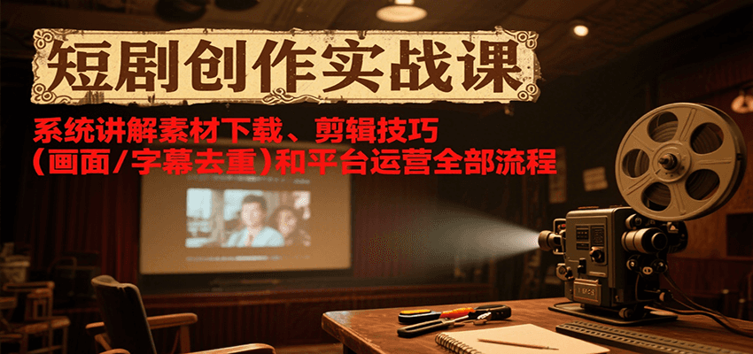 短剧创作实战课，系统讲解素材下载、剪辑技巧(画面/字幕去重)和平台运营全部流程 - 宏盛创业网-宏盛创业网