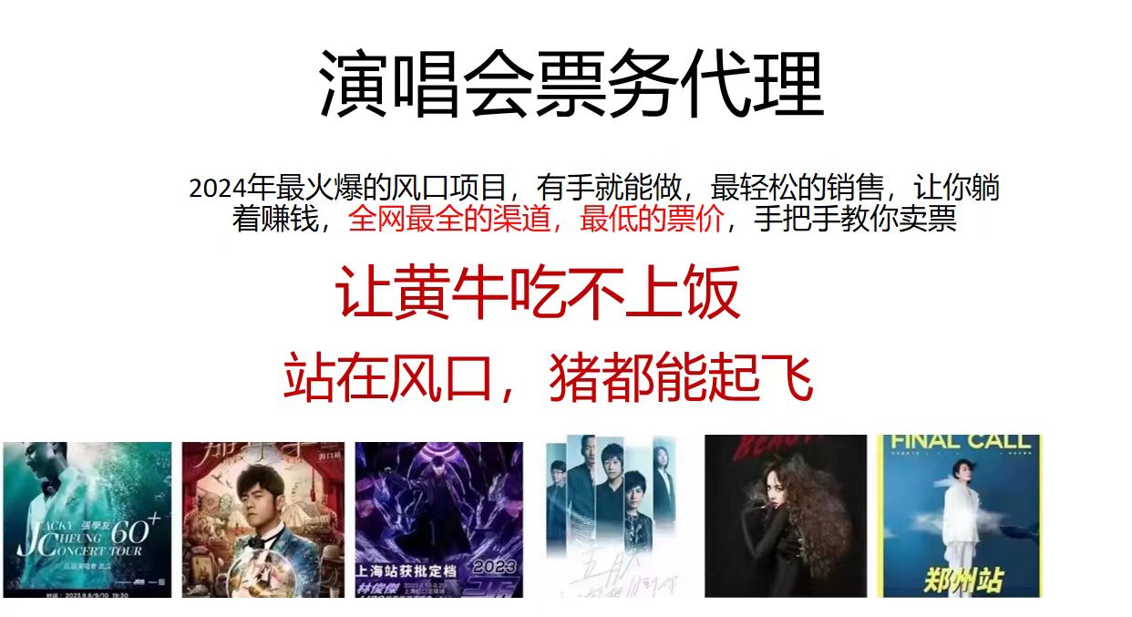 演唱会票务代理，2024年最火爆风口项目，全网最低的票价，小白一分钟上手日入2000+ - 宏盛创业网-宏盛创业网