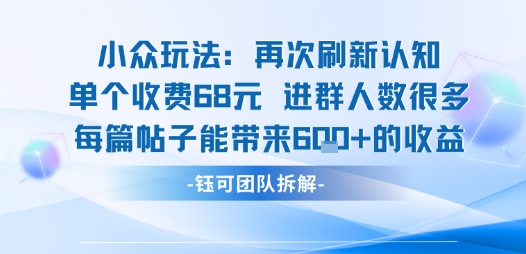 小众玩法再次刷新认知单个收费68米进群人数很多每篇帖子能带来6张的收益 - 宏盛创业网-宏盛创业网
