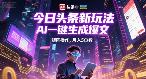 今日头条新玩法，AI一键生成爆文，矩阵操作，月入5位数 - 宏盛创业网-宏盛创业网