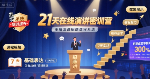 21天在线演讲密训营，王牌演讲招商课程系统 - 宏盛创业网-宏盛创业网