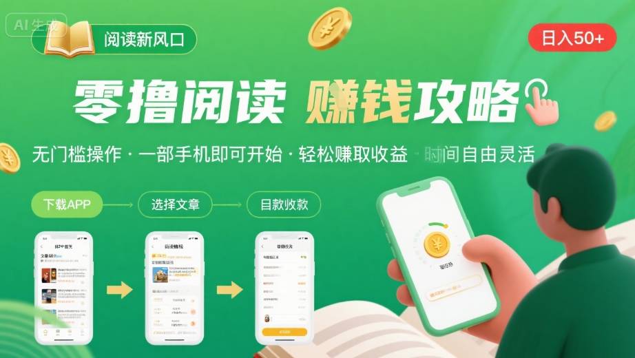 零撸阅读新风口，无门槛轻松挣，一部手机，日入 50-3张【揭秘】 - 宏盛创业网-宏盛创业网
