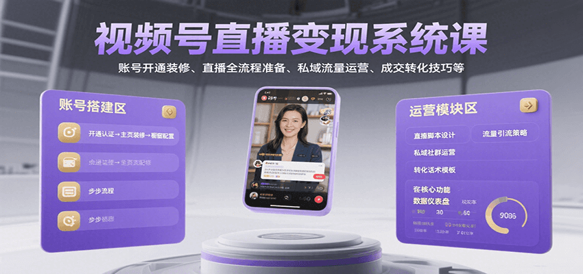 视频号直播变现系统课，账号开通装修、直播全流程准备、私域流量运营、成交转化技巧等 - 宏盛创业网-宏盛创业网