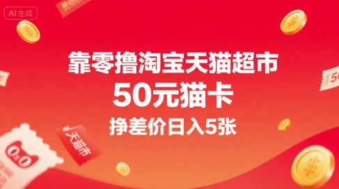 靠零撸淘宝天猫超市50元猫卡，挣差价日入5张 - 宏盛创业网-宏盛创业网