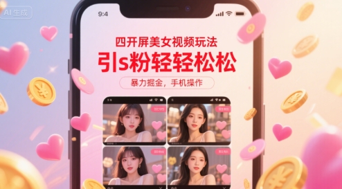 四开屏美女视频玩法，引s粉轻轻松松，暴力掘金，手机操作【揭秘】 - 宏盛创业网-宏盛创业网