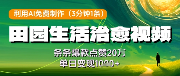 利用AI免费制作田园生活治愈视频，条条爆款点赞20W，单日变现几张 - 宏盛创业网-宏盛创业网