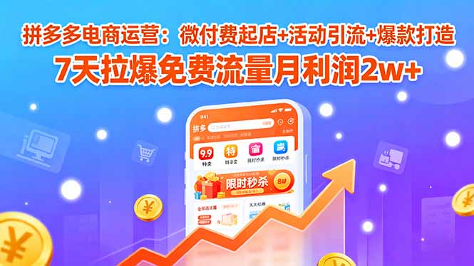 拼多多电商运营：微付费起店+活动引流+爆款打造 7天拉爆免费流量月利润2w+ - 宏盛创业网-宏盛创业网