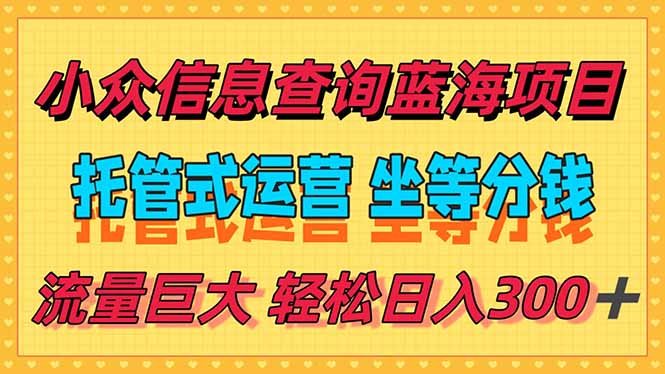 稳定日入300＋，小众信息查询蓝海项目，全程懒人式托管，解放你的时间 - 宏盛创业网-宏盛创业网