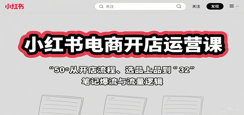 小红书电商开店运营课：从开店流程、选品上品到笔记爆流与流量逻辑 - 宏盛创业网-宏盛创业网
