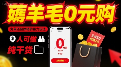 薅羊毛0元购，免单还倒挣钱的暴力玩法，人人可做，纯干货 - 宏盛创业网-宏盛创业网