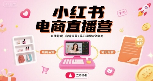小红书电商直播营，直播带货+店铺运营+笔记运营=全电商 - 宏盛创业网-宏盛创业网