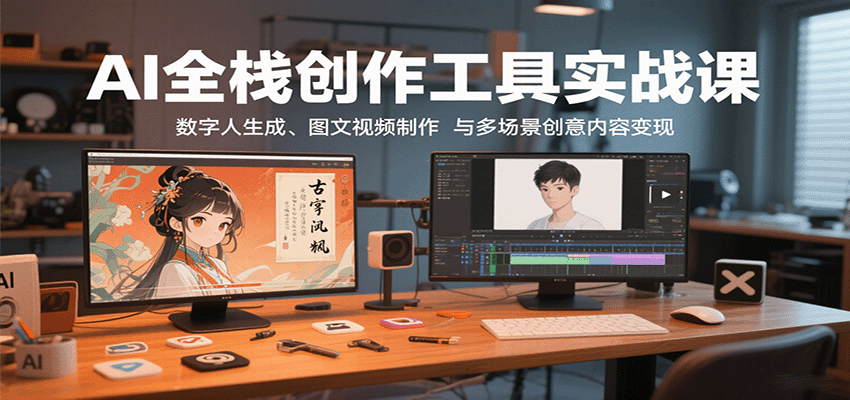 AI全栈创作工具实战课：数字人生成、图文视频制作与多场景创意内容变现 - 宏盛创业网-宏盛创业网