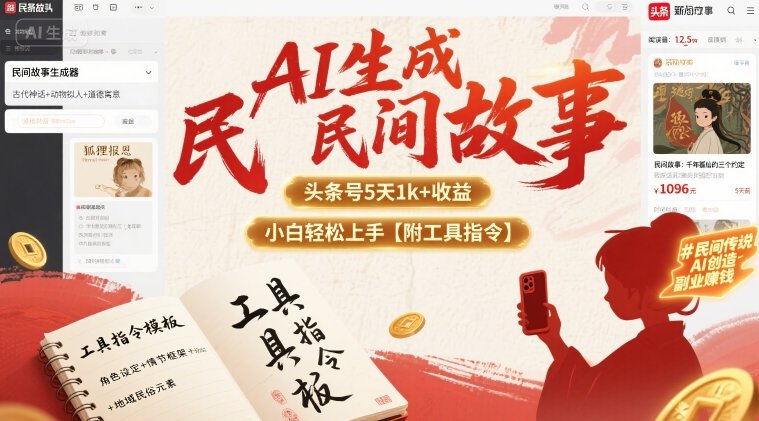 AI生成民间故事，头条号5天1k+，小白轻松上手【附工具指令】 - 宏盛创业网-宏盛创业网
