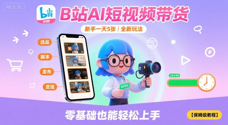 B站AI短视频带货，新手一天5张，全新玩法【保姆级教程】 - 宏盛创业网-宏盛创业网