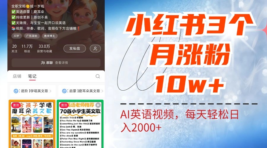 小红书三个月涨粉10W，AI英语视频0成本制作，每天轻松日入2000+ - 宏盛创业网-宏盛创业网