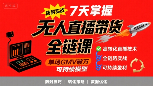 无人直播带货全链防封实战课，7天掌握高转化直播技术，实现单场GMV破万可持续模型 - 宏盛创业网-宏盛创业网