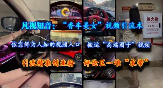 凡视知音：“香车美女”视频引流术，依靠鲜为人知的视频入口，搬运“高端圈子”视频，引流精准创业粉，评论区一堆“求带” - 宏盛创业网-宏盛创业网