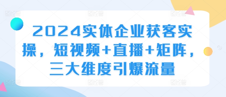 2024实体企业获客实操，短视频+直播+矩阵，三大维度引爆流量 - 宏盛创业网-宏盛创业网