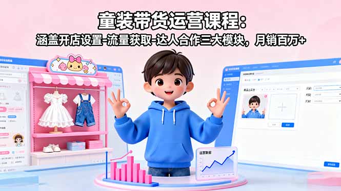 童装带货运营课程：涵盖开店设置-流量获取-达人合作三大模块，月销百万+ - 宏盛创业网-宏盛创业网