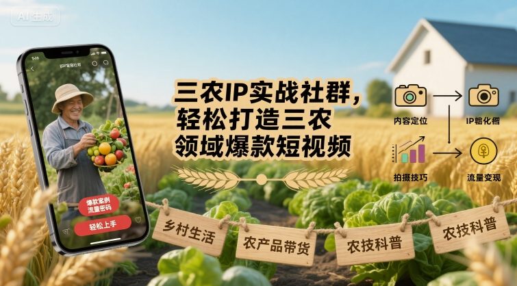 三农IP实战社群，轻松打造三农领域爆款短视频 - 宏盛创业网-宏盛创业网