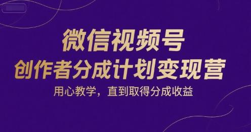 微信视频号创作者分成计划变现营，用心教学，直到取得分成收益 - 宏盛创业网-宏盛创业网