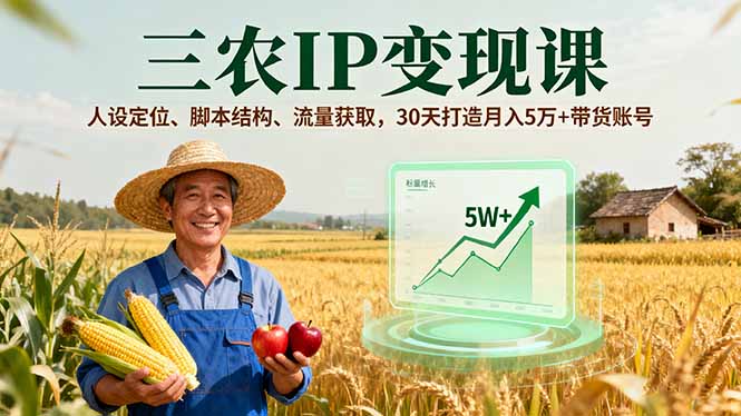 三农IP变现课，人设定位、脚本结构、流量获取，30天打造月入5万+带货账号 - 宏盛创业网-宏盛创业网