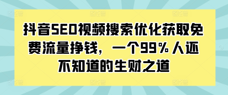 抖音SEO视频搜索优化获取免费流量挣钱，一个99%人还不知道的生财之道 - 宏盛创业网-宏盛创业网