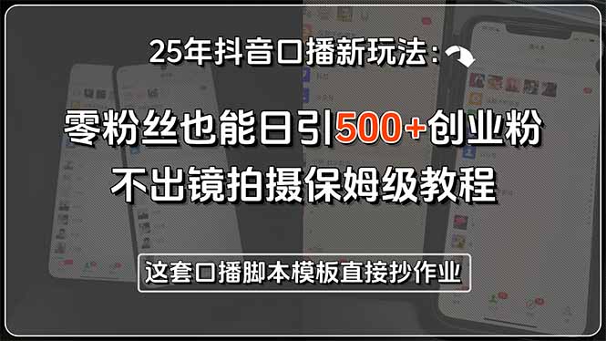 25年抖音口播新玩法：零粉丝也能日引500+创业粉，不出镜拍摄保姆级教程... - 宏盛创业网-宏盛创业网