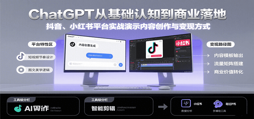 ChatGPT从基础认知到商业落地，实战演示抖音、小红书等平台的内容创作与变现 - 宏盛创业网-宏盛创业网