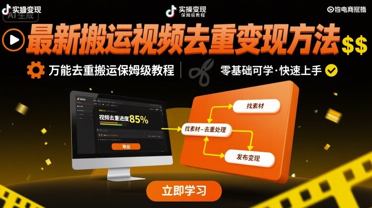 最新搬运视频去重变现方法，万能去重搬运保姆级教程 - 宏盛创业网-宏盛创业网